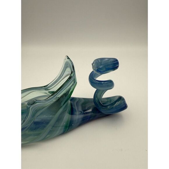 Vintage Handblown Art Glass Water Swirled Blue Green Long 14'' Murano Style - Picture 4 of 9